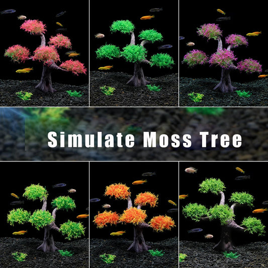 Simulation Moss Tree Plastic Fake Water Plant & Sunken Wood Aquarium Landscaping Decoration