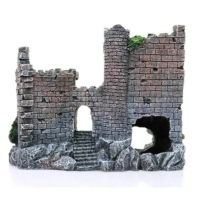 European-Style Ancient Castle Tower Resin Aquarium Ornament Rock Cave for Fish and Shrimp