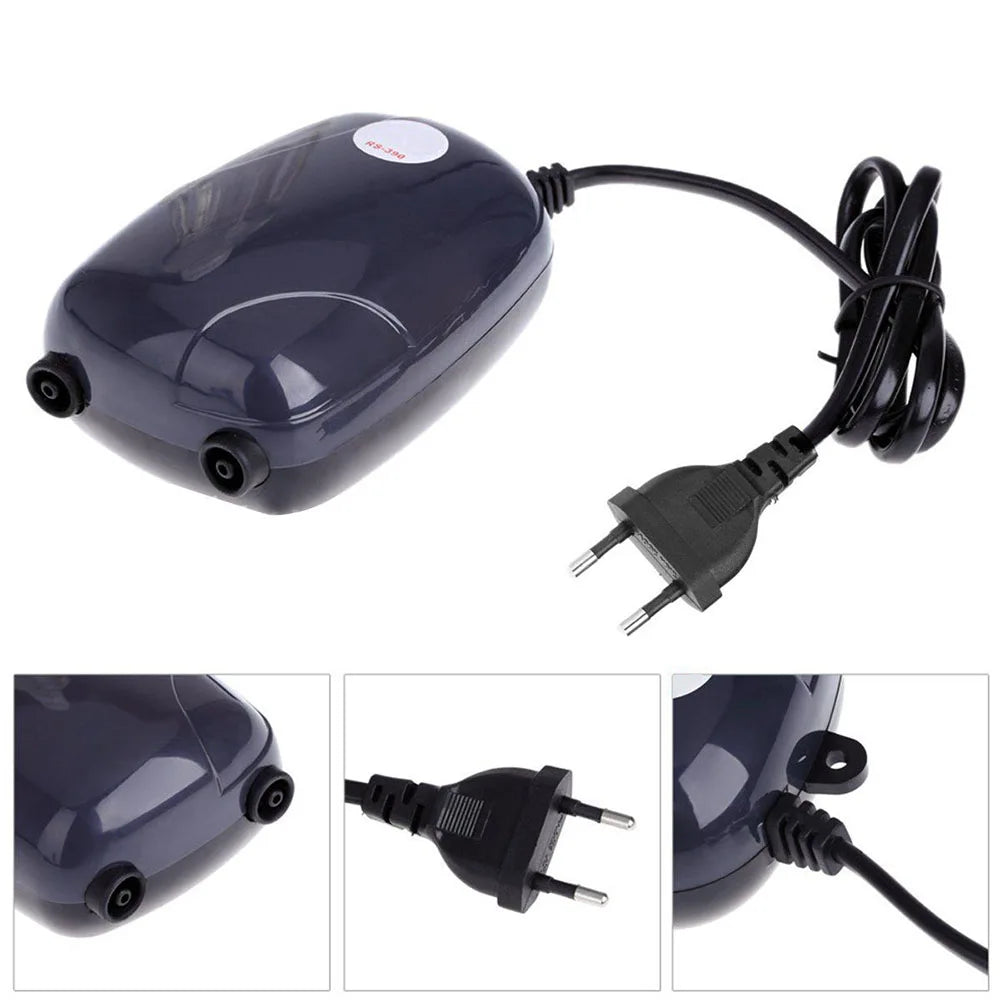 Aquarium Air Pump Mini Compressor with Single/Double Outlet and Check Valve Tube - 220V, 3W/5W