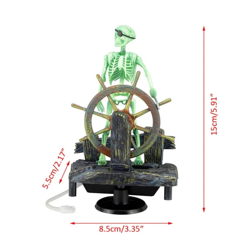 Aquarium Pirate Captain Skeleton Ornament Aerating Action for Freshwater and Saltwater Fish Tanks