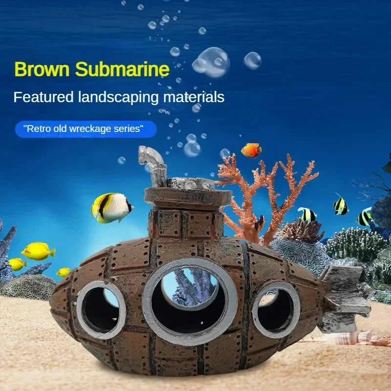 Resin Submarine Aquarium Ornament Fish Tank Decoration & Shrimp Shelter Cave