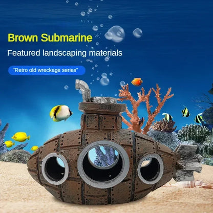 Resin Submarine Aquarium Ornament Fish Tank Decoration & Shrimp Shelter Cave