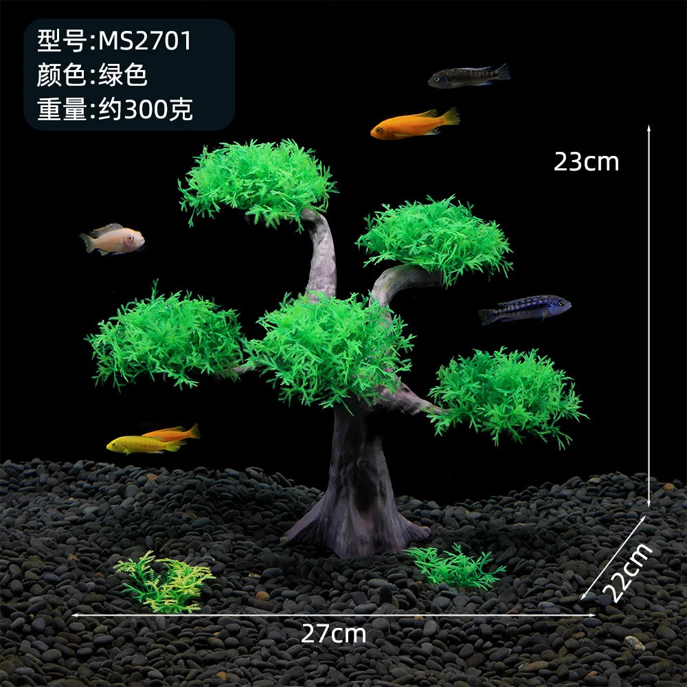 Simulation Moss Tree Plastic Fake Water Plant & Sunken Wood Aquarium Landscaping Decoration