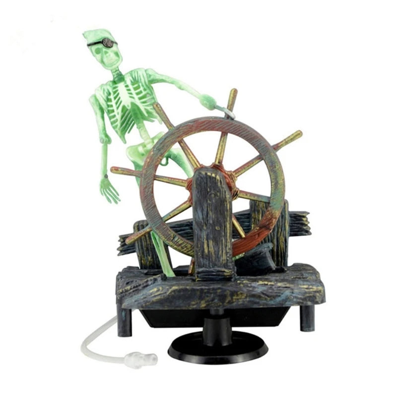 Aquarium Pirate Captain Skeleton Ornament Aerating Action for Freshwater and Saltwater Fish Tanks