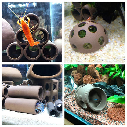 Ceramic Aquarium Shelter Decoration Moss Carrier Pot Fish Tank Ornament Hiding Rock star, small square, cylindrical, hemispheric, and large square styles