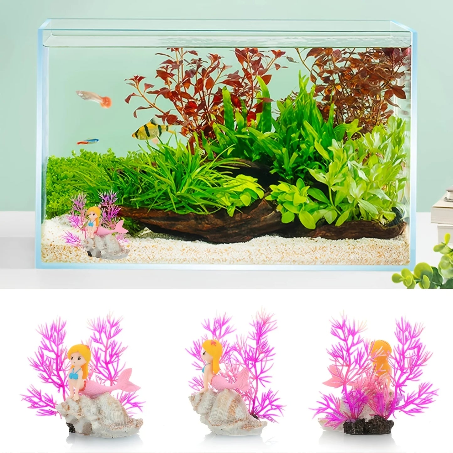 Enchanting Mermaid Coral Ornament Realistic Aquarium Decor for a Magical Underwater Scene