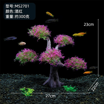 Simulation Moss Tree Plastic Fake Water Plant & Sunken Wood Aquarium Landscaping Decoration