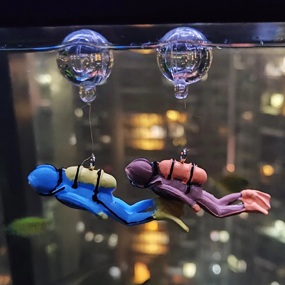 Luminous Floating Cartoon Diver with Ball Aquarium Decoration Glowing Fish Tank Ornament