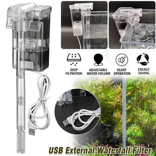 USB-Powered Mini Aquarium Waterfall Filter Quiet, Compact, and Adjustable Oxygen Pump