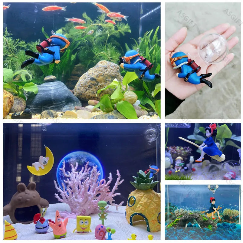 Cute Floating Diver Figure Aquarium Decoration Cartoon PVC Fish Tank Ornament with Rope for Fun Underwater Display