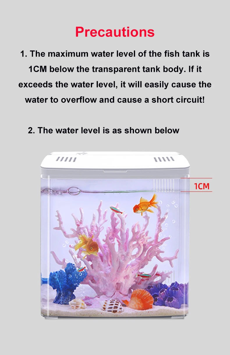 USB Aquarium Fish Tank No Water Change Self circulating Ecological 5L Fish Tank with Silent Pump and LED Lamp for Office Home