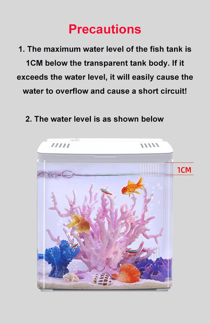 USB Aquarium Fish Tank No Water Change Self circulating Ecological 5L Fish Tank with Silent Pump and LED Lamp for Office Home