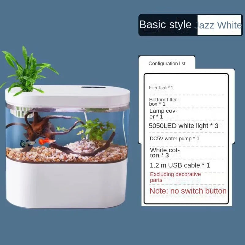 Desktop Creative Mini Aquarium with Biochemical Filtration and LED Light