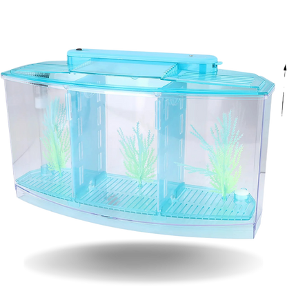 LED Acrylic Aquarium Breeding Isolation Box with Three Divisions for Small Fish Mini Breeding Tank for Baby Fish and Tiny Aquarium Species