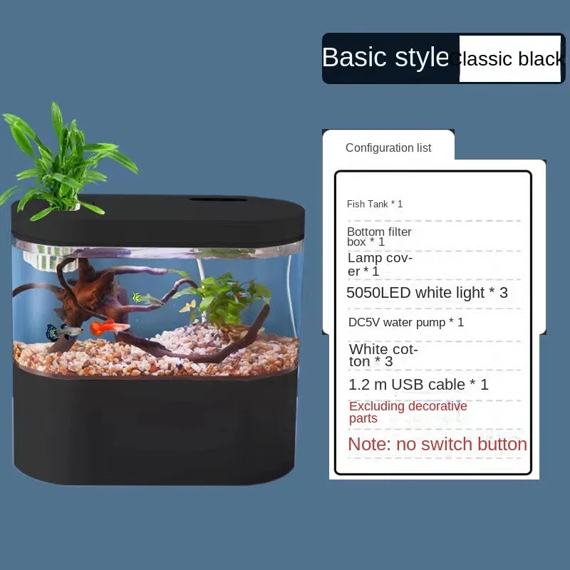 Desktop Creative Mini Aquarium with Biochemical Filtration and LED Light