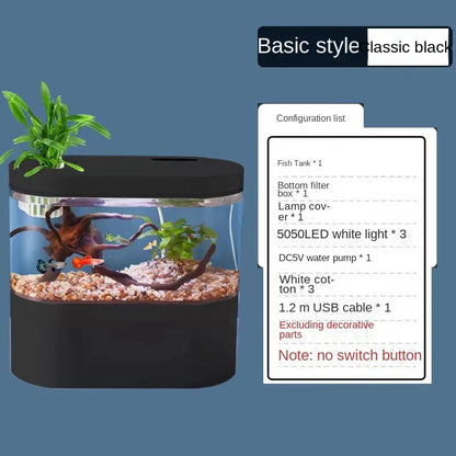 Desktop Creative Mini Aquarium with Biochemical Filtration and LED Light