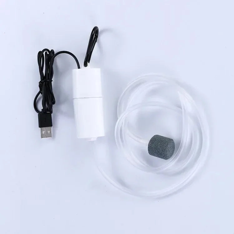 USB Silent Aquarium Air Pump Mini Oxygen Compressor for Small Fish Tanks (5V, 1W)