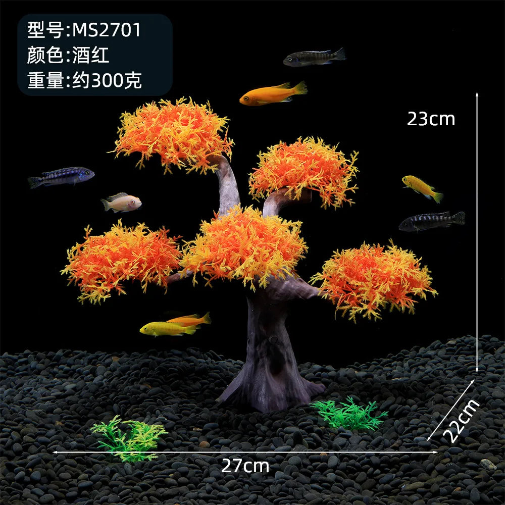 Simulation Moss Tree Plastic Fake Water Plant & Sunken Wood Aquarium Landscaping Decoration