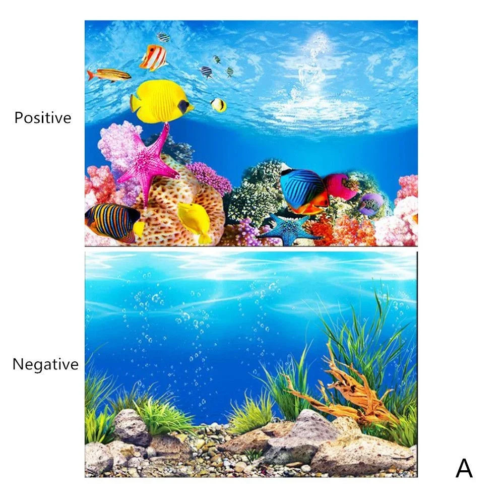 Double-Sided Aquarium Background Decoration Sticker Realistic 3D Aquascape Poster for Fish Tanks