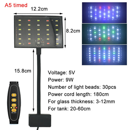 USB Aquarium LED Light Full Spectrum Grow Lamp with Adjustable Brightness, Timer, and 360° Rotatable Design