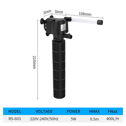 Multifunctional Aquarium Oxygenation, Filtration, and Circulation Pump 220V Electric Fish Tank Filter System