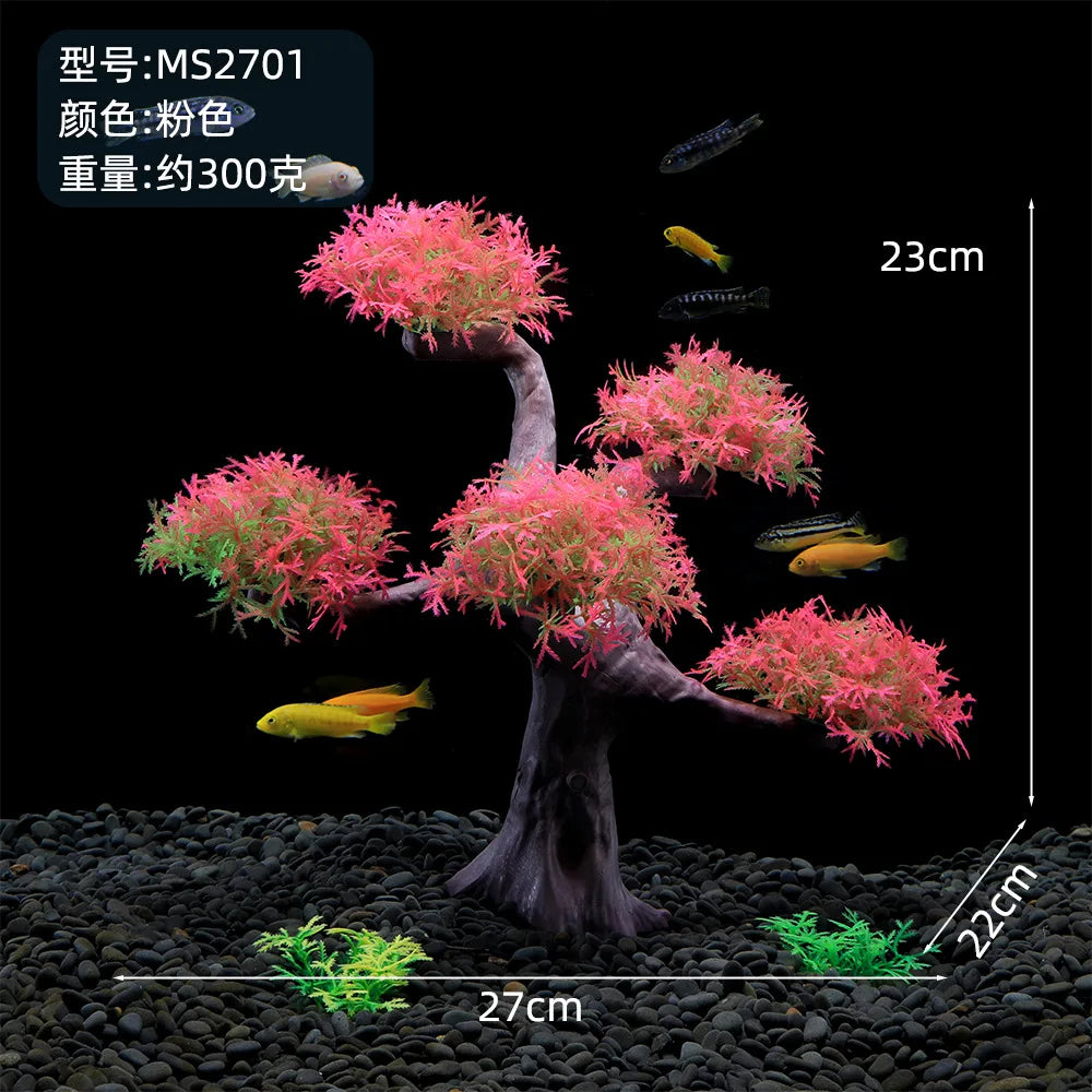 Simulation Moss Tree Plastic Fake Water Plant & Sunken Wood Aquarium Landscaping Decoration