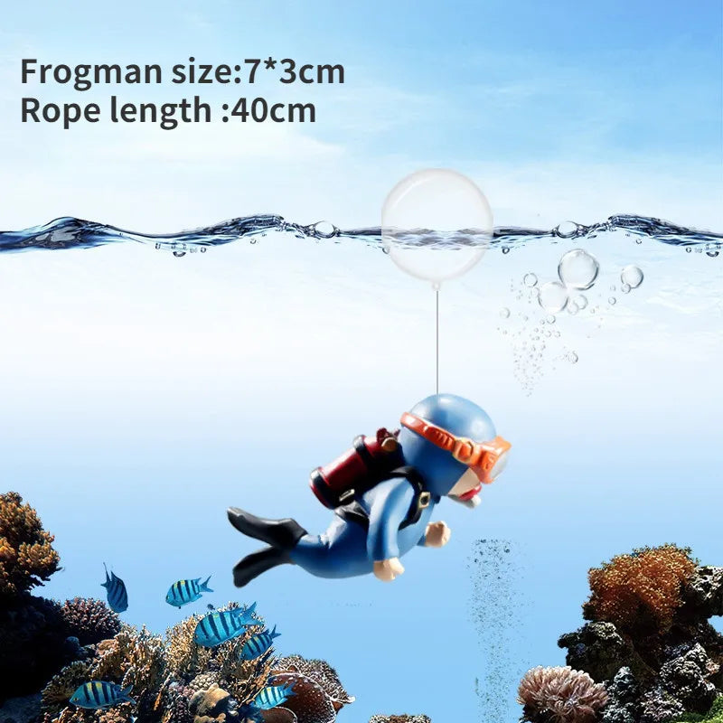 Cute Floating Diver Figure Aquarium Decoration Cartoon PVC Fish Tank Ornament with Rope for Fun Underwater Display