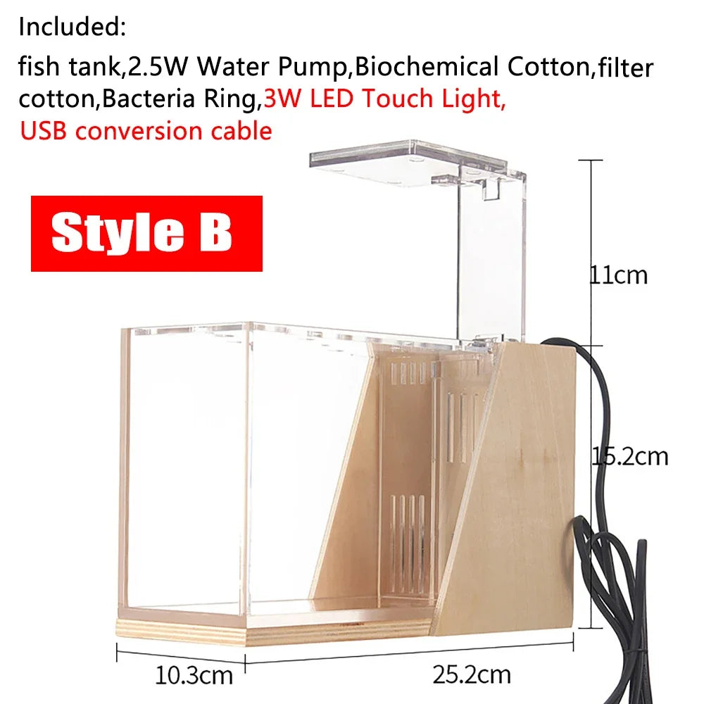 Creative Desktop Acrylic Fish Tank with Water Free Side Filter for Office and Home