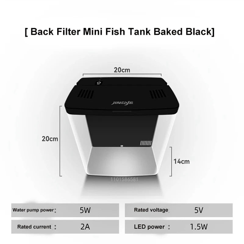 USB Aquarium Fish Tank No Water Change Self circulating Ecological 5L Fish Tank with Silent Pump and LED Lamp for Office Home