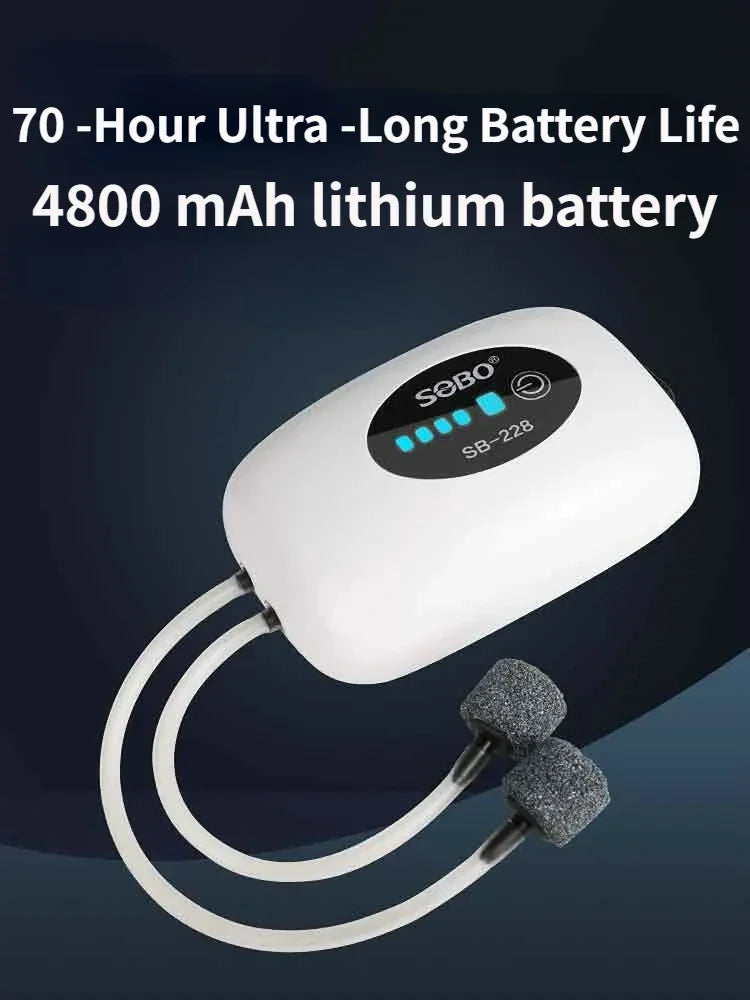 Portable Rechargeable Aquarium Oxygen Pump Dual-Mode Ultra-Quiet Air Compressor for Fish Tanks