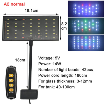 USB Aquarium LED Light Full Spectrum Grow Lamp with Adjustable Brightness, Timer, and 360° Rotatable Design