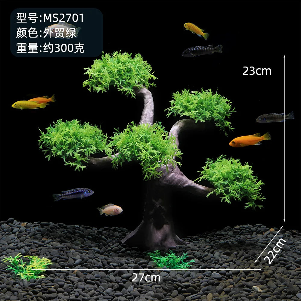 Simulation Moss Tree Plastic Fake Water Plant & Sunken Wood Aquarium Landscaping Decoration