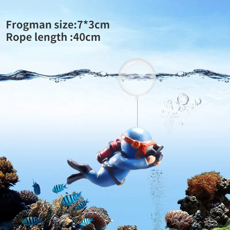 Cute Floating Diver Figure Aquarium Decoration Cartoon PVC Fish Tank Ornament with Rope for Fun Underwater Display