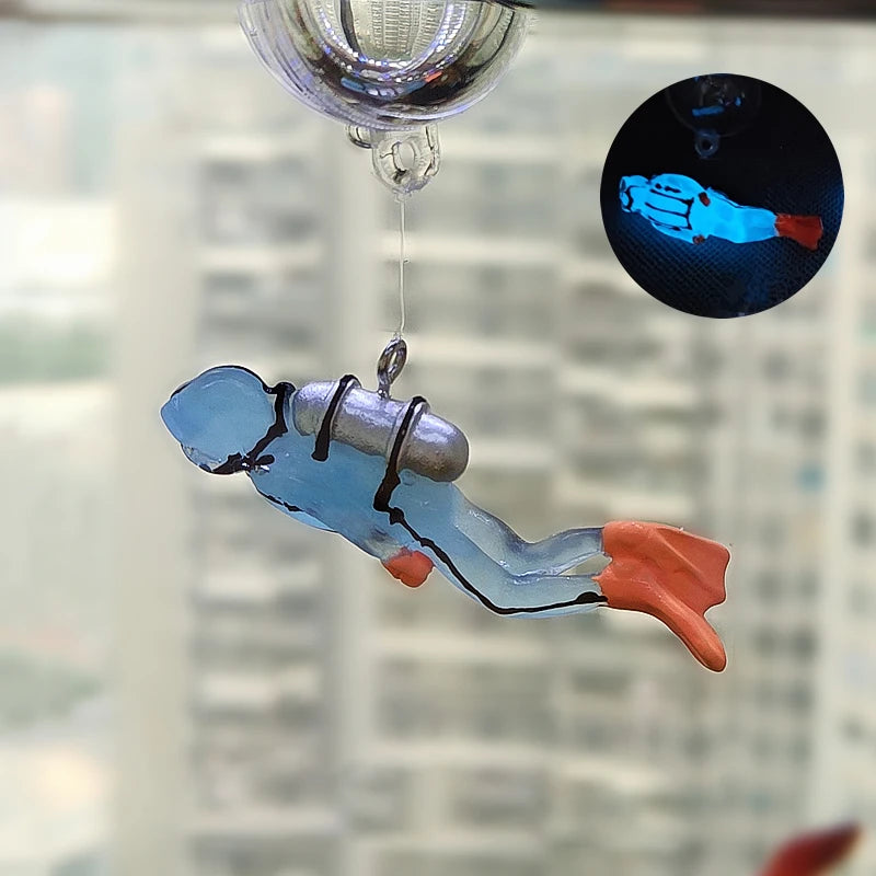 Luminous Floating Cartoon Diver with Ball Aquarium Decoration Glowing Fish Tank Ornament