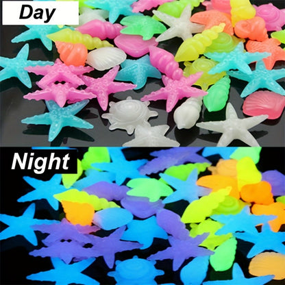 100PCS Marine Luminous Stones – Glow-in-the-Dark Aquarium Shell & Starfish Decor Stones for Landscapes, Tanks & Gardens