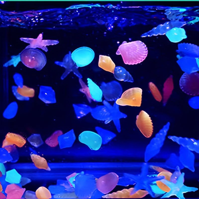 100PCS Marine Luminous Stones – Glow-in-the-Dark Aquarium Shell & Starfish Decor Stones for Landscapes, Tanks & Gardens