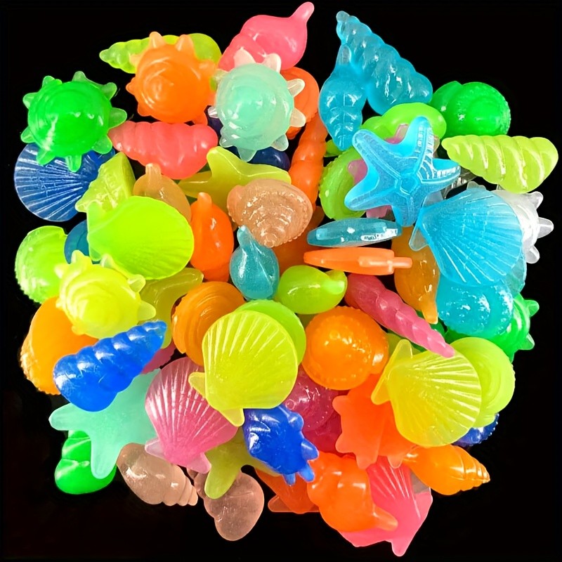 100PCS Marine Luminous Stones – Glow-in-the-Dark Aquarium Shell & Starfish Decor Stones for Landscapes, Tanks & Gardens