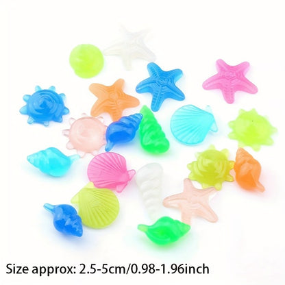 100PCS Marine Luminous Stones – Glow-in-the-Dark Aquarium Shell & Starfish Decor Stones for Landscapes, Tanks & Gardens