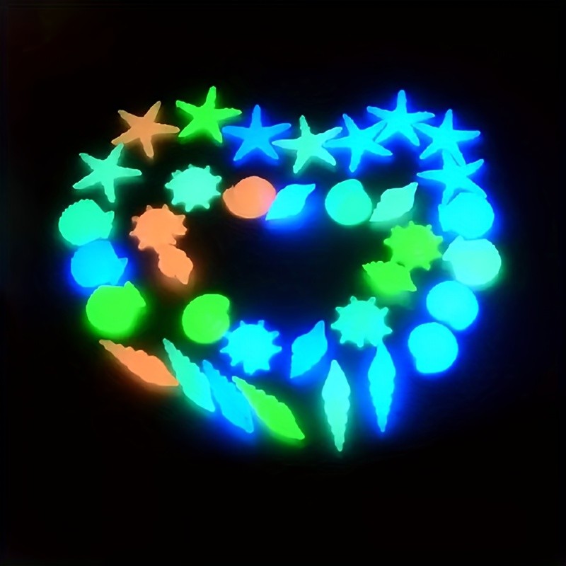 100PCS Marine Luminous Stones – Glow-in-the-Dark Aquarium Shell & Starfish Decor Stones for Landscapes, Tanks & Gardens