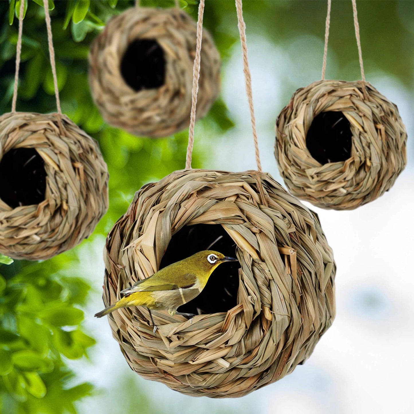 Bird Nest Natural Grass Straw House Cage  Eco-Friendly Hanging Birdhouse