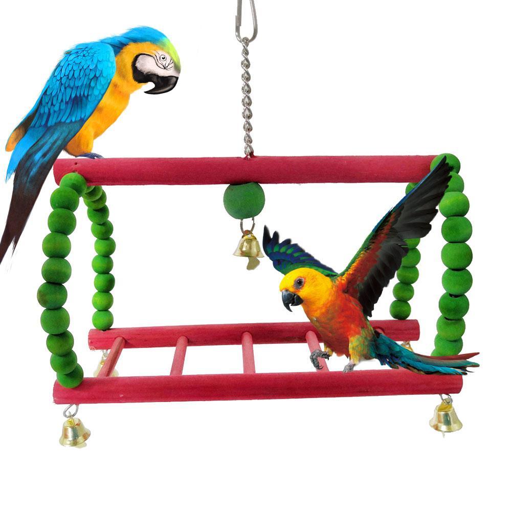 Hanging Swing with Bell and Ladder for Parrots and Cockatiels, a Durable Cage Accessory for Climbing, Playing and Fun