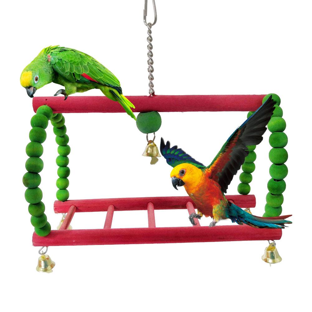 Hanging Swing with Bell and Ladder for Parrots and Cockatiels, a Durable Cage Accessory for Climbing, Playing and Fun