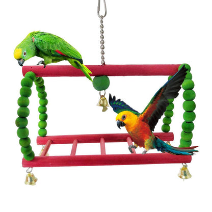 Hanging Swing with Bell and Ladder for Parrots and Cockatiels, a Durable Cage Accessory for Climbing, Playing and Fun