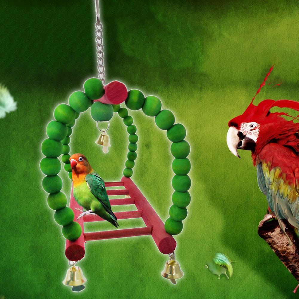 Hanging Swing with Bell and Ladder for Parrots and Cockatiels, a Durable Cage Accessory for Climbing, Playing and Fun