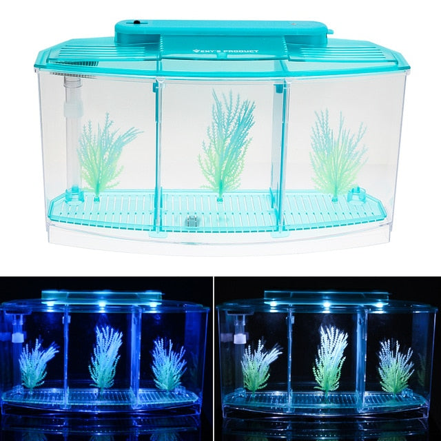 LED Acrylic Aquarium Breeding Isolation Box with Three Divisions for Small Fish Mini Breeding Tank for Baby Fish and Tiny Aquarium Species