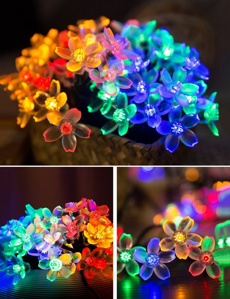 Solar Powered LED Flower String Lights for Outdoor Garden and Pond Decoration