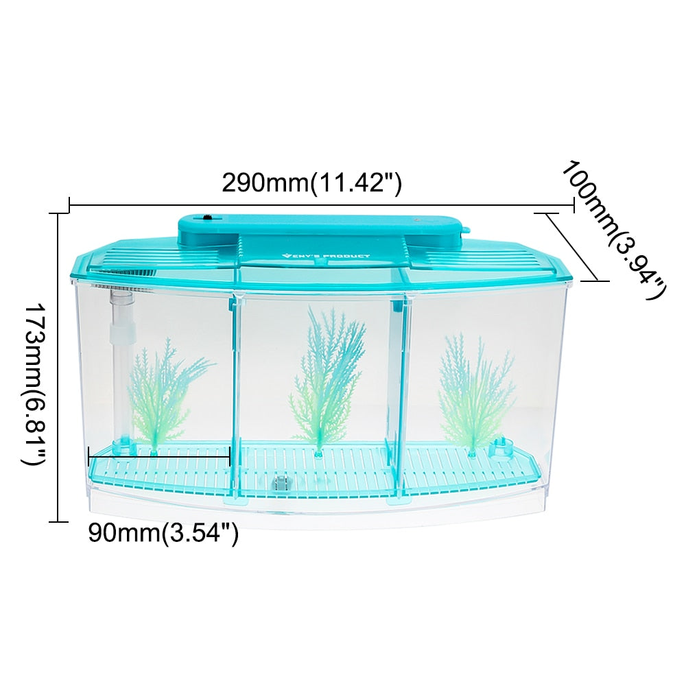 LED Acrylic Aquarium Breeding Isolation Box with Three Divisions for Small Fish Mini Breeding Tank for Baby Fish and Tiny Aquarium Species