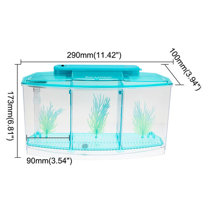 LED Acrylic Aquarium Breeding Isolation Box with Three Divisions for Small Fish Mini Breeding Tank for Baby Fish and Tiny Aquarium Species