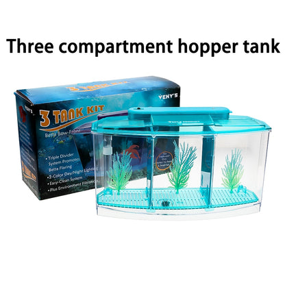 LED Acrylic Aquarium Breeding Isolation Box with Three Divisions for Small Fish Mini Breeding Tank for Baby Fish and Tiny Aquarium Species