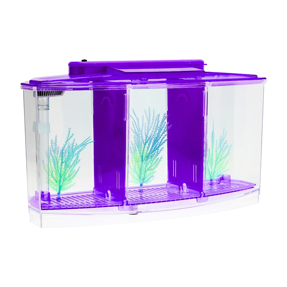 LED Acrylic Aquarium Breeding Isolation Box with Three Divisions for Small Fish Mini Breeding Tank for Baby Fish and Tiny Aquarium Species